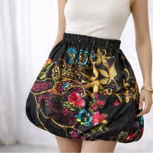 Poetry Mini Bubble Skirt Mixed print floral Roses Paisley Y2K Black red Sz L